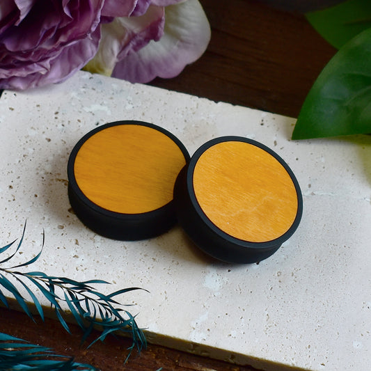 Ear Tunnels 10-100mm with Wood Inlay | Yellow