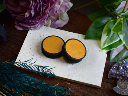 Ear Tunnels 10-100mm with Wood Inlay | Yellow