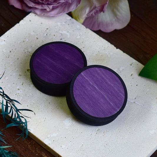 Ear Tunnels 10-100mm with Wood Inlay | Deep Purple