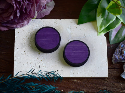Ear Tunnels 10-100mm with Wood Inlay | Deep Purple