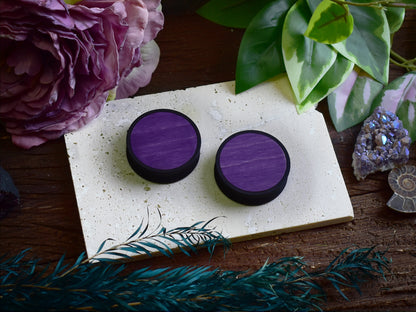 Ear Tunnels 10-100mm with Wood Inlay | Deep Purple