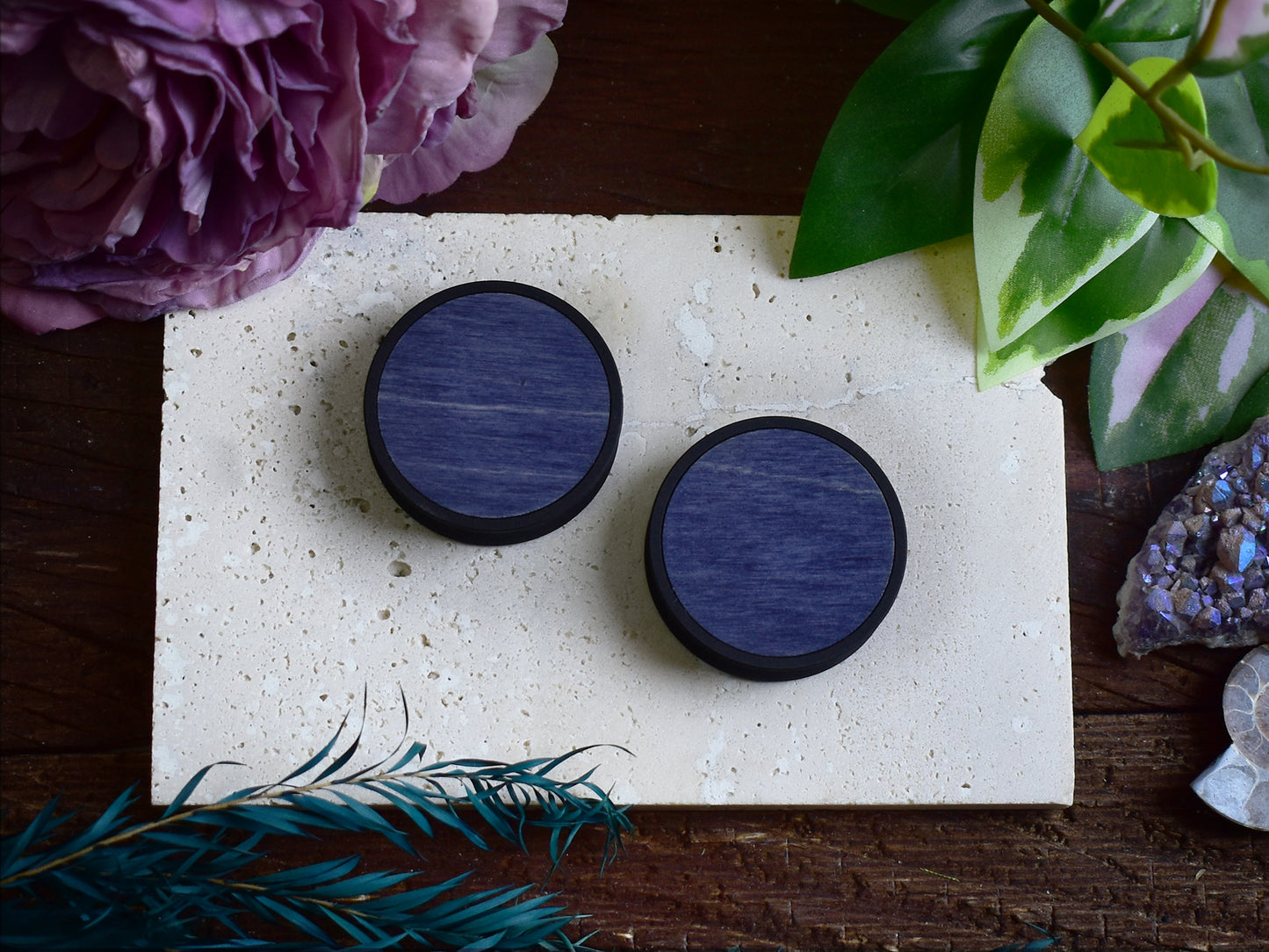 Tunele do uszu 10–100 mm z drewnem | Ciemny niebieski