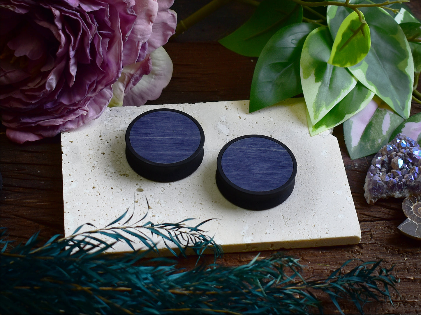 Tunele do uszu 10–100 mm z drewnem | Ciemny niebieski