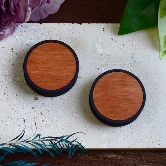 Ear Tunnels 10-100mm with Wood Inlay | Dark Orange