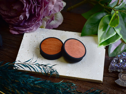 Ear Tunnels 10-100mm with Wood Inlay | Dark Orange