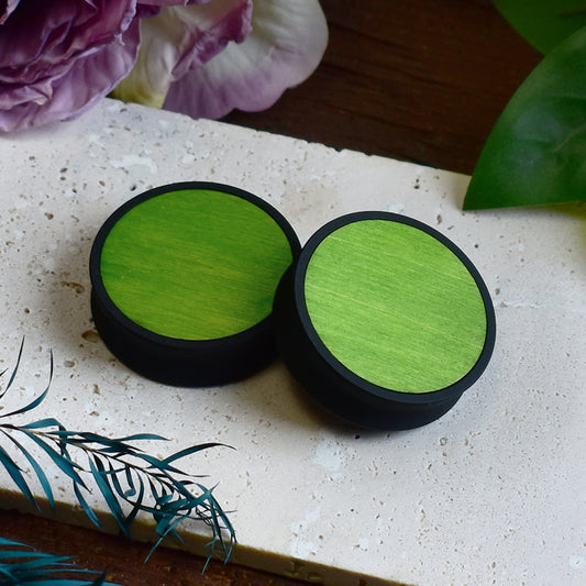 Ear Tunnels 10-100mm with Wood Inlay | Lime Green