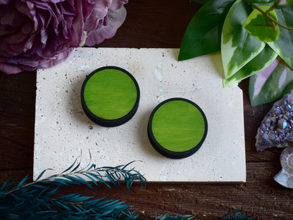Ear Tunnels 10-100mm with Wood Inlay | Lime Green