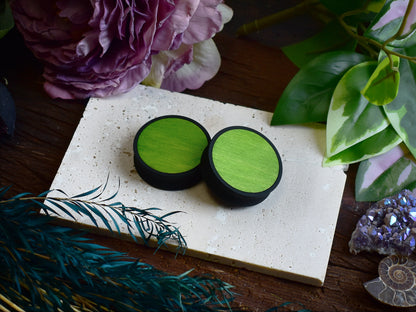Ear Tunnels 10-100mm with Wood Inlay | Lime Green