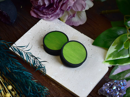 Ear Tunnels 10-100mm with Wood Inlay | Lime Green