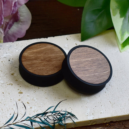 Ear Tunnels 10-100mm with Wood Inlay | Light Walnut