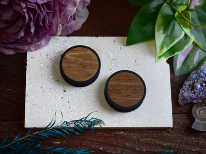 Ear Tunnels 10-100mm with Wood Inlay | Light Walnut