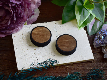 Ear Tunnels 10-100mm with Wood Inlay | Light Walnut