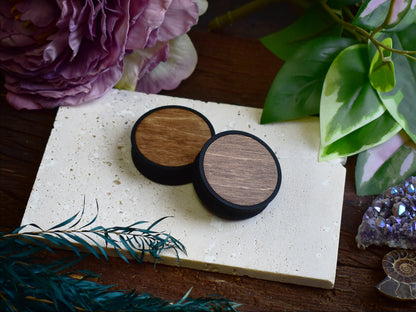 Ear Tunnels 10-100mm with Wood Inlay | Light Walnut