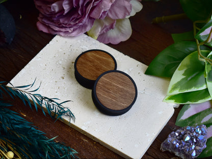 Ear Tunnels 10-100mm with Wood Inlay | Light Walnut