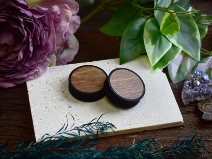 Ear Tunnels 10-100mm with Wood Inlay | Light Walnut