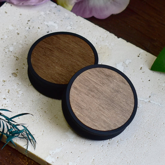 Ear Tunnels 10-100mm with Wood Inlay | Walnut
