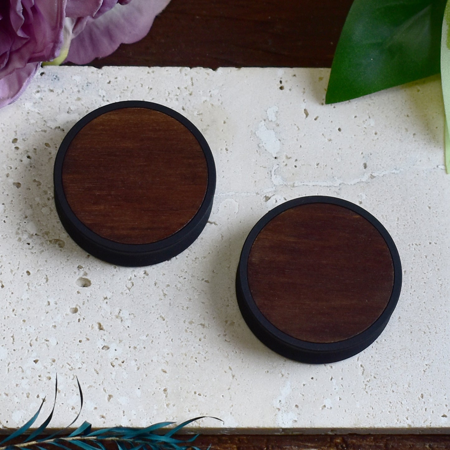Ear Tunnels 10-100mm with Wood Inlay | Dark Walnut