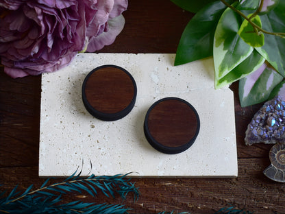 Ear Tunnels 10-100mm with Wood Inlay | Dark Walnut