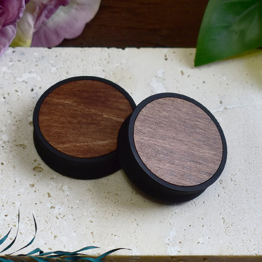 Ear Tunnels 10-100mm with Wood Inlay | Palisander