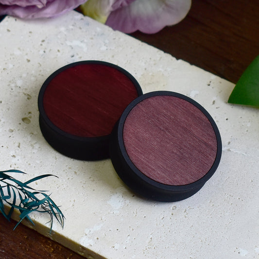 Ear Tunnels 10-100mm with Wood Inlay | Dark Cherry