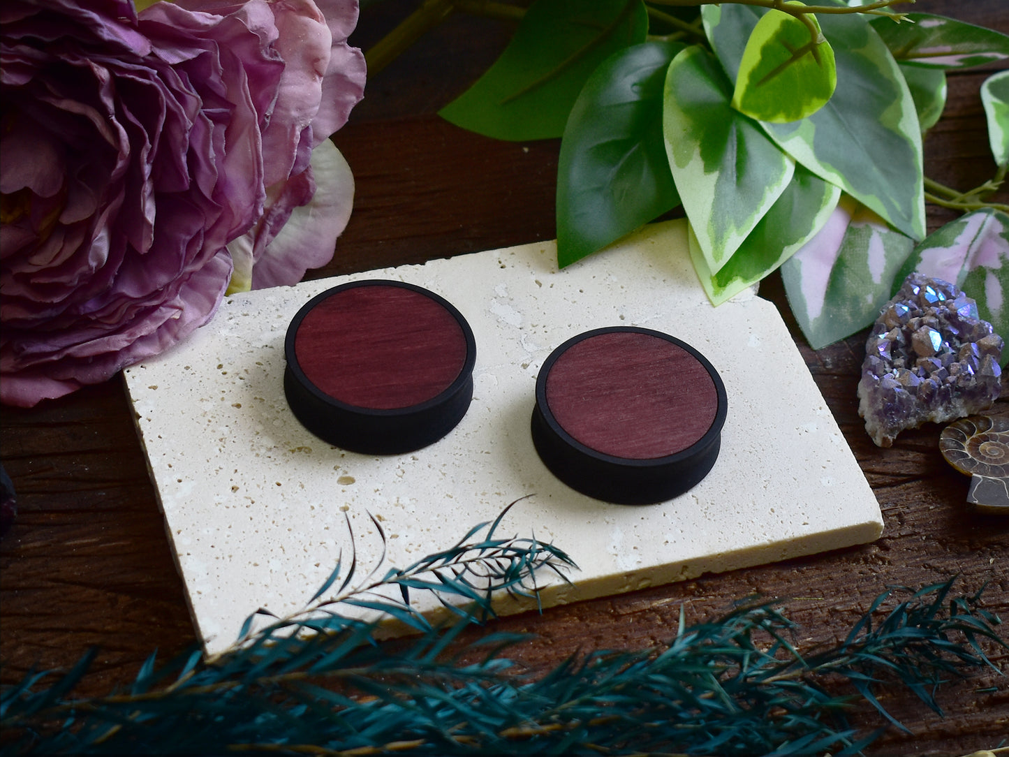 Ohrtunnel 10-100mm mit Holzfüllung | Dunkelkirsche