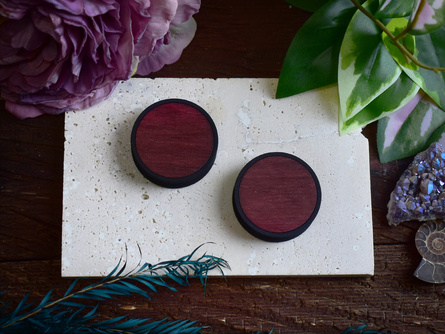 Ohrtunnel 10-100mm mit Holzfüllung | Dunkelkirsche