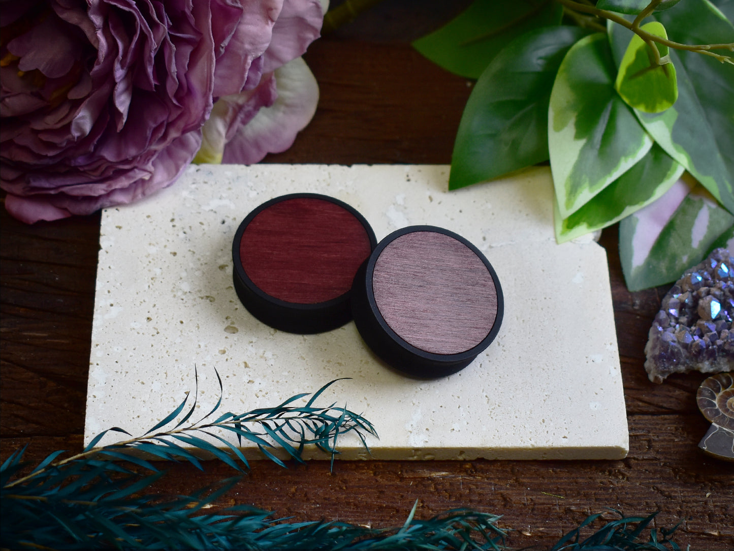 Ohrtunnel 10-100mm mit Holzfüllung | Dunkelkirsche