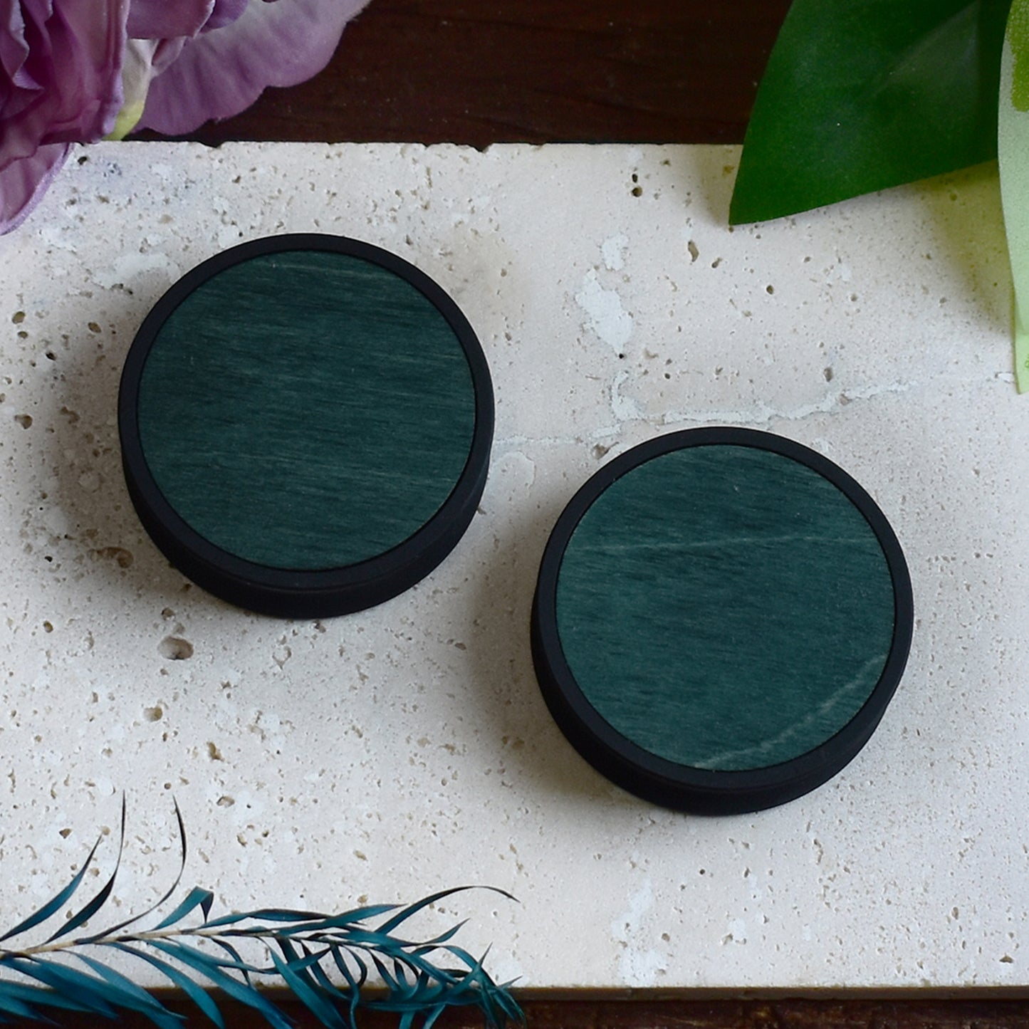 Ear Tunnels 10-100mm with Wood Inlay | Dark Green