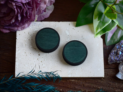 Ear Tunnels 10-100mm with Wood Inlay | Dark Green