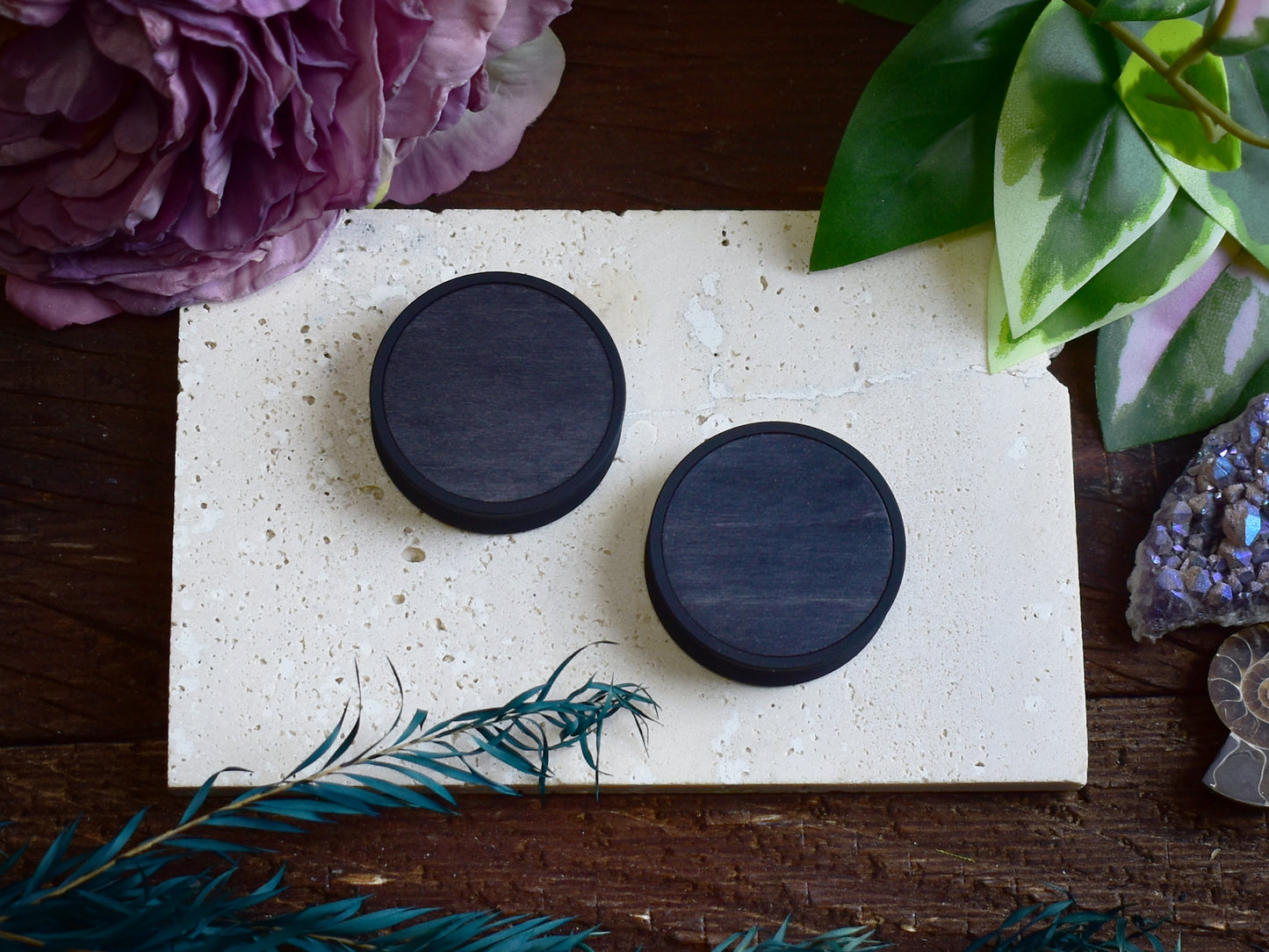 Túneles de oreja 10–100 mm con Relleno de Madera | Negro