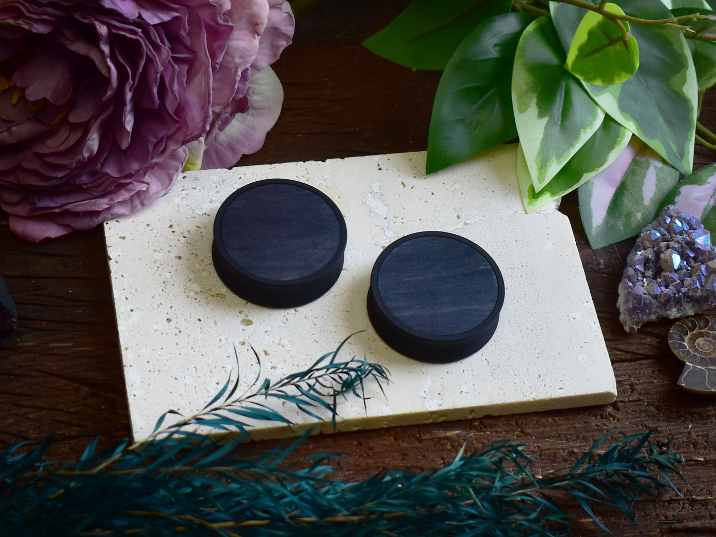 Túneles de oreja 10–100 mm con Relleno de Madera | Negro