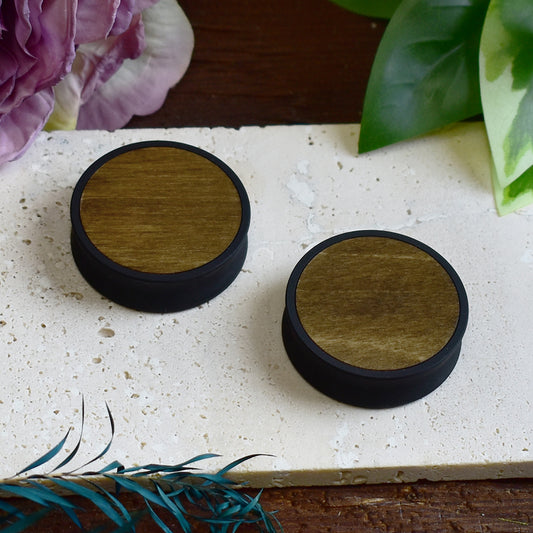 Ear Tunnels 10-100mm with Wood Inlay | Dark Oak