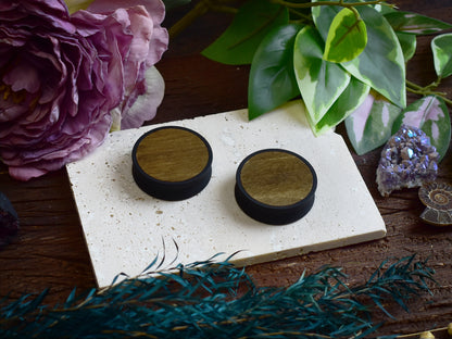 Ohrtunnel 10-100mm mit Holzfüllung | Dunkle Eiche