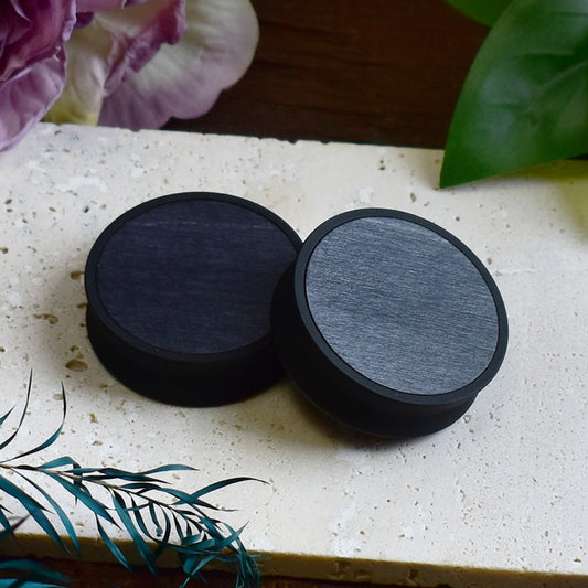 Ear Tunnels 10-100mm with Wood Inlay | Ebony