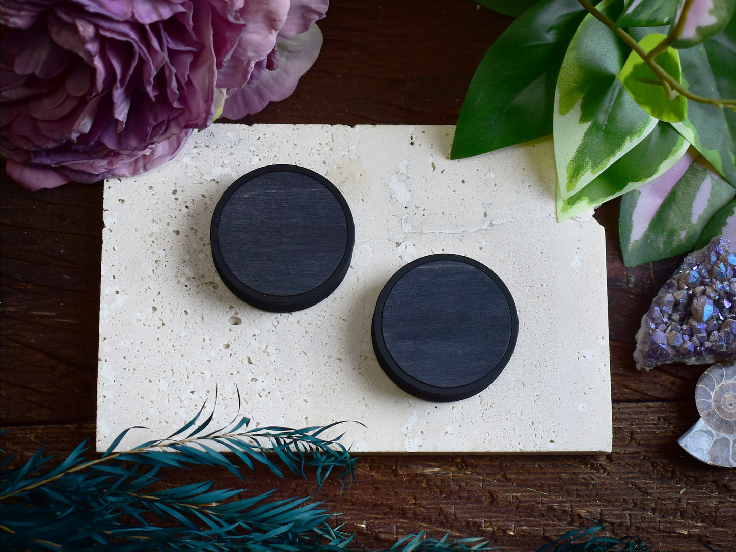 Ohrtunnel 10-100mm mit Holzfüllung | Ebenholz