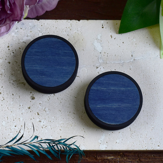 Ear Tunnels 10-100mm with Wood Inlay | Blue
