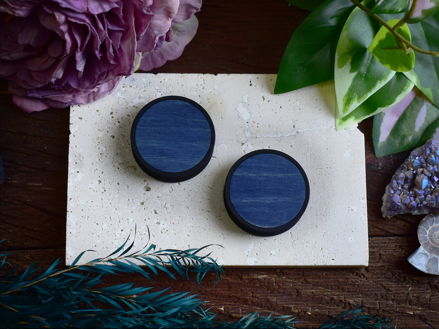 Ohrtunnel 10-100mm mit Holzfüllung | Blau