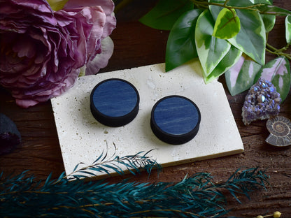 Ohrtunnel 10-100mm mit Holzfüllung | Blau