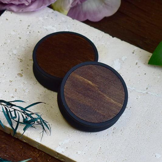 Ear Tunnels 10-100mm with Wood Inlay | Dark Walnut