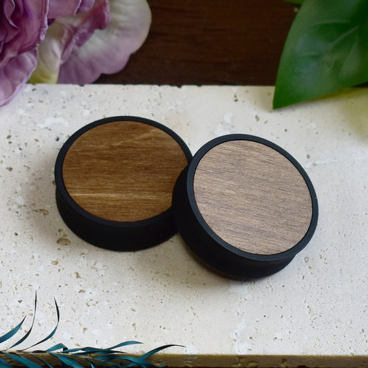 Ear Tunnels 10-100mm with Wood Inlay | Light Walnut