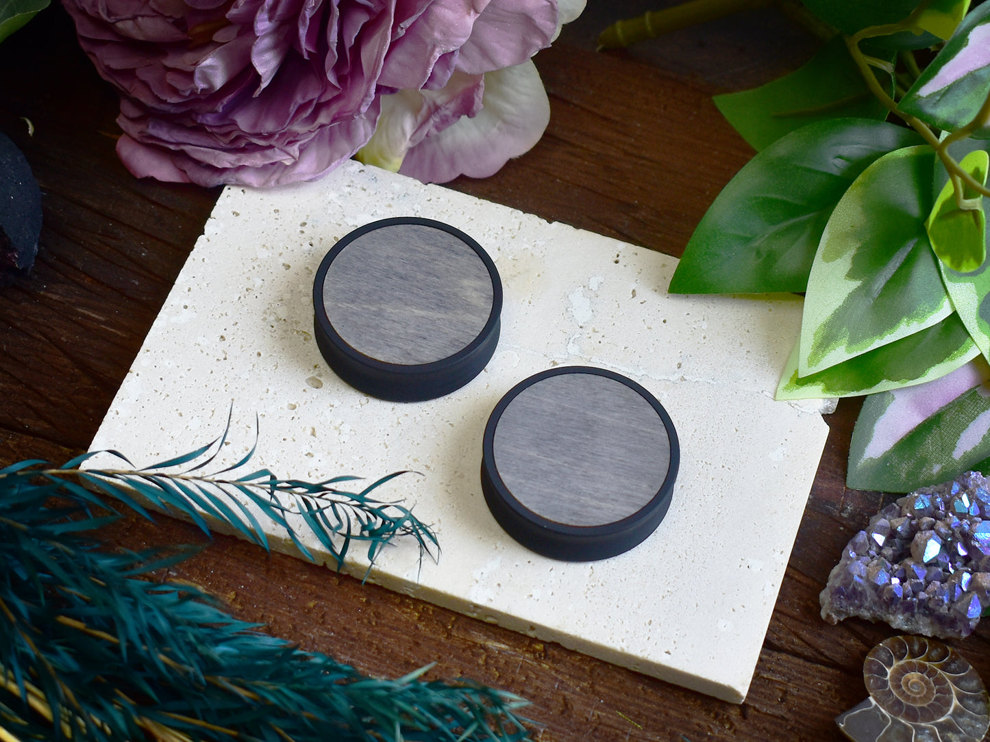 Ohrtunnel 10-100mm mit Holzfüllung | Hellgrau