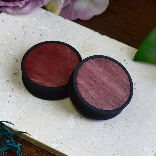 Ear Tunnels 10-100mm with Wood Inlay | Dark Cherry