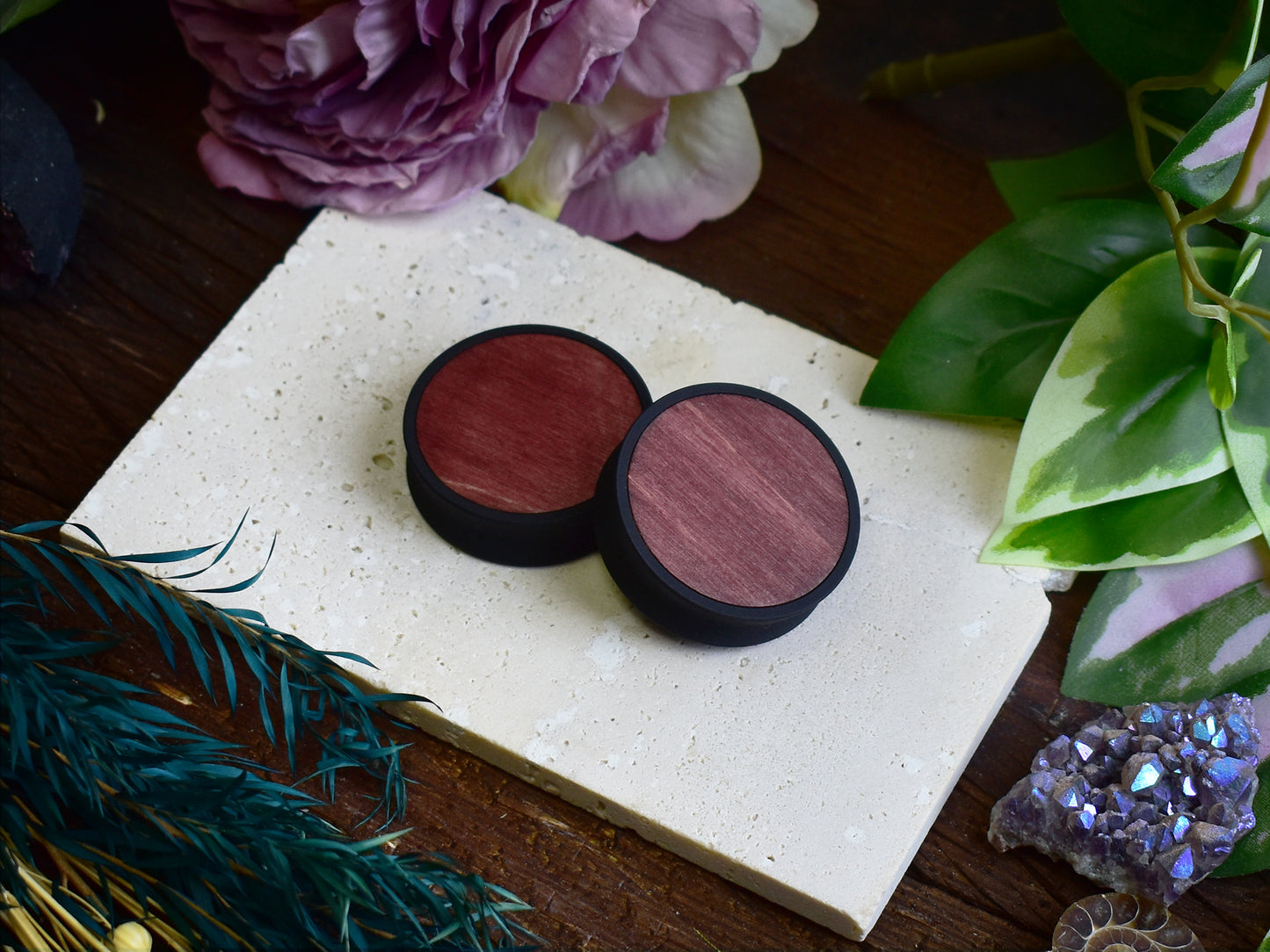 Tunele do uszu 10–100 mm z drewnem | Ciemna wiśnia