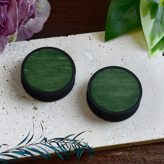 Ear Tunnels 10-100mm with Wood Inlay | Grass Green