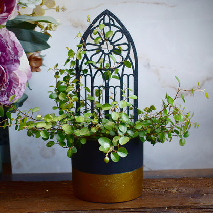 stylish plant support with cathedral window silhouette