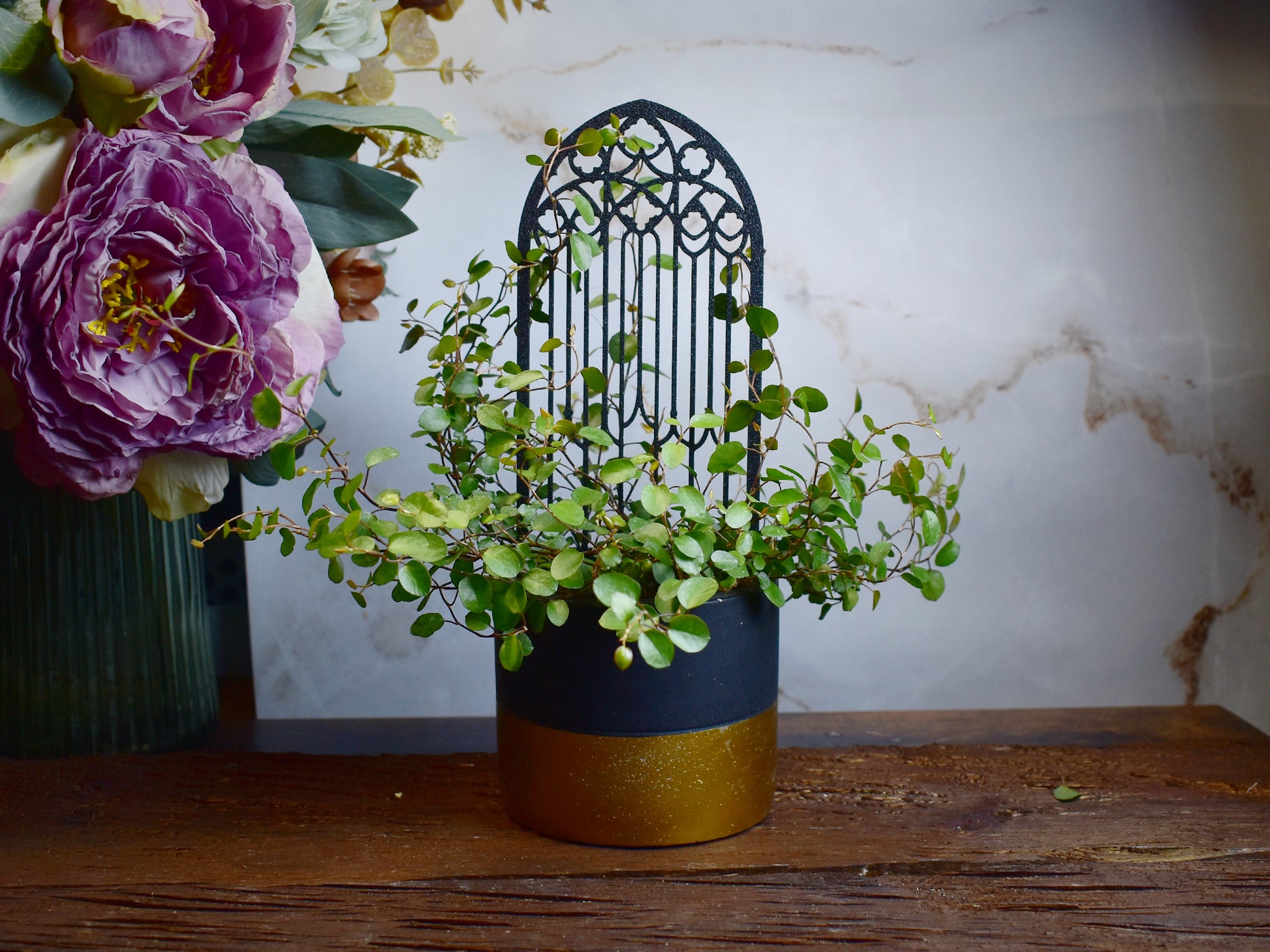 gothic style climbing plant support for pots and planters