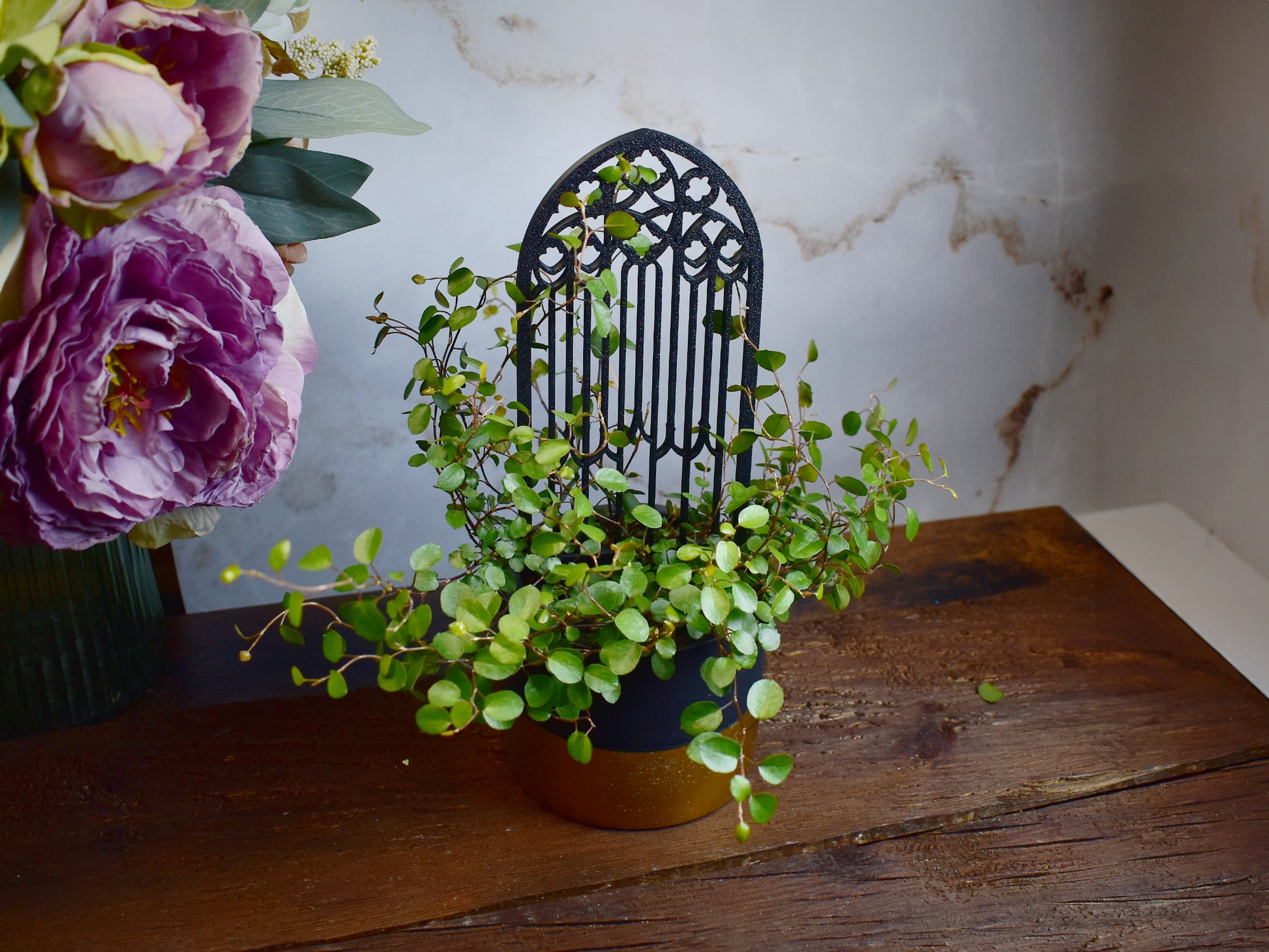 cathedral rose window plant trellis for indoor greenery